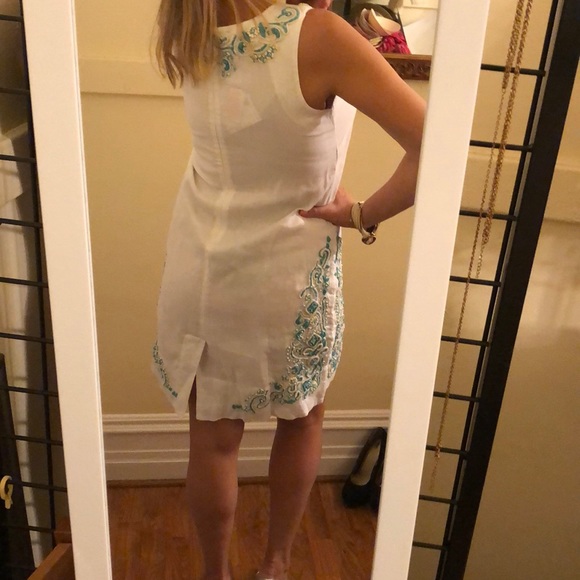Gretchen Scott white blue embroidered dress S - Picture 5 of 8
